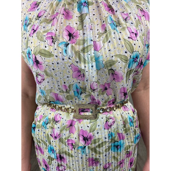Size M | Vintage 1980s 80s Floral Short Sleeve 2pc Blouse and Pencil Skirt Set - Picture 7 of 9